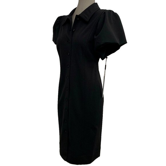 NEW CALVIN KLEIN Elegant Black SHIRT DRESS PUFF SLEEVE size 6 - Picture 5 of 8